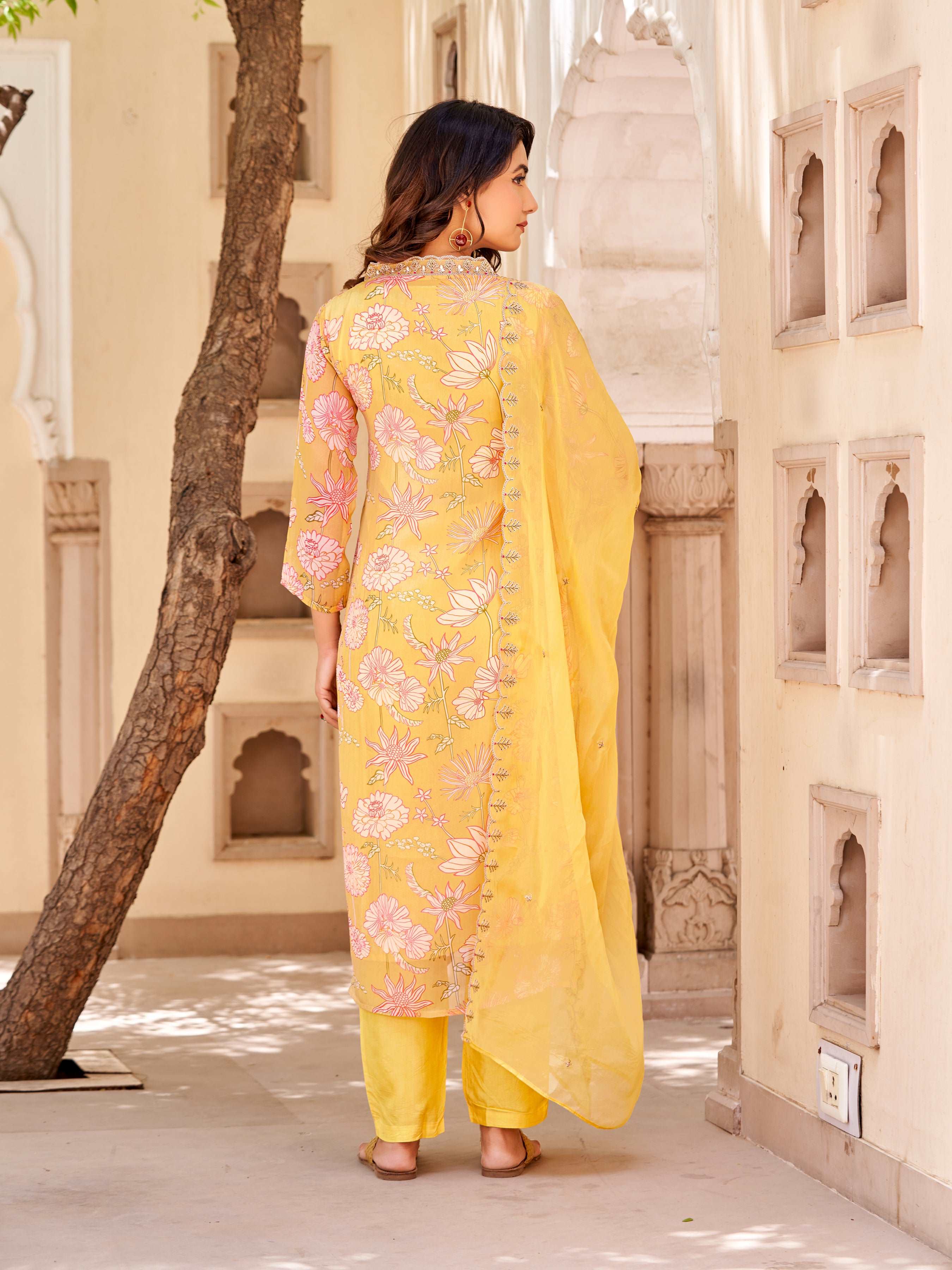 Designer Straight Kurta, Pants, and Dupatta Ensemble