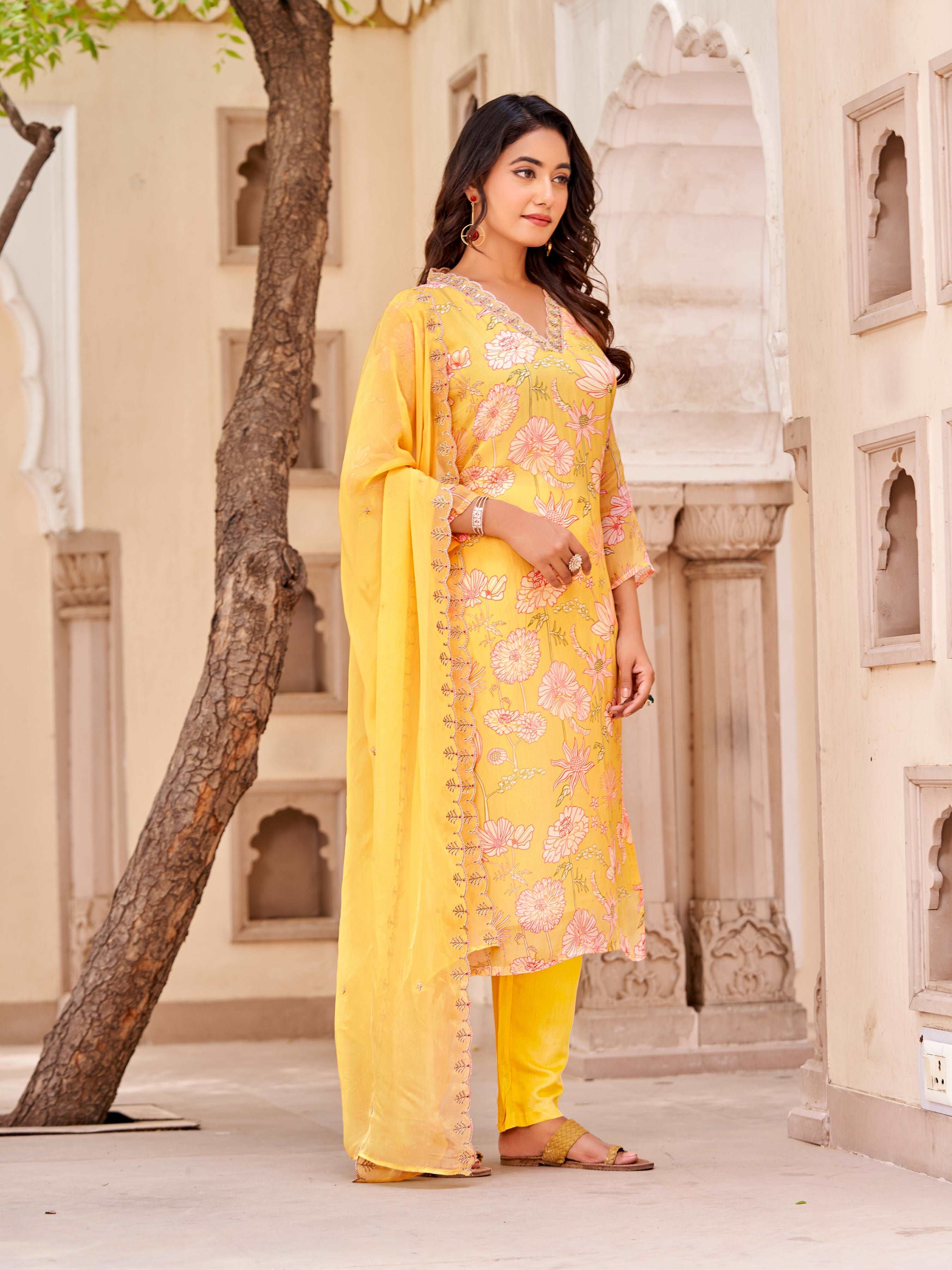 Designer Straight Kurta, Pants, and Dupatta Ensemble