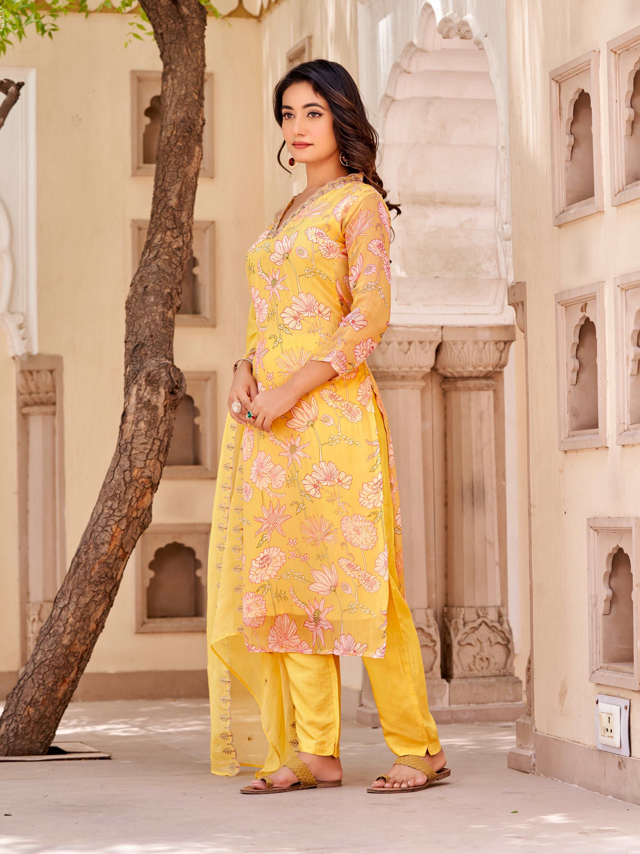 Designer Straight Kurta, Pants, and Dupatta Ensemble