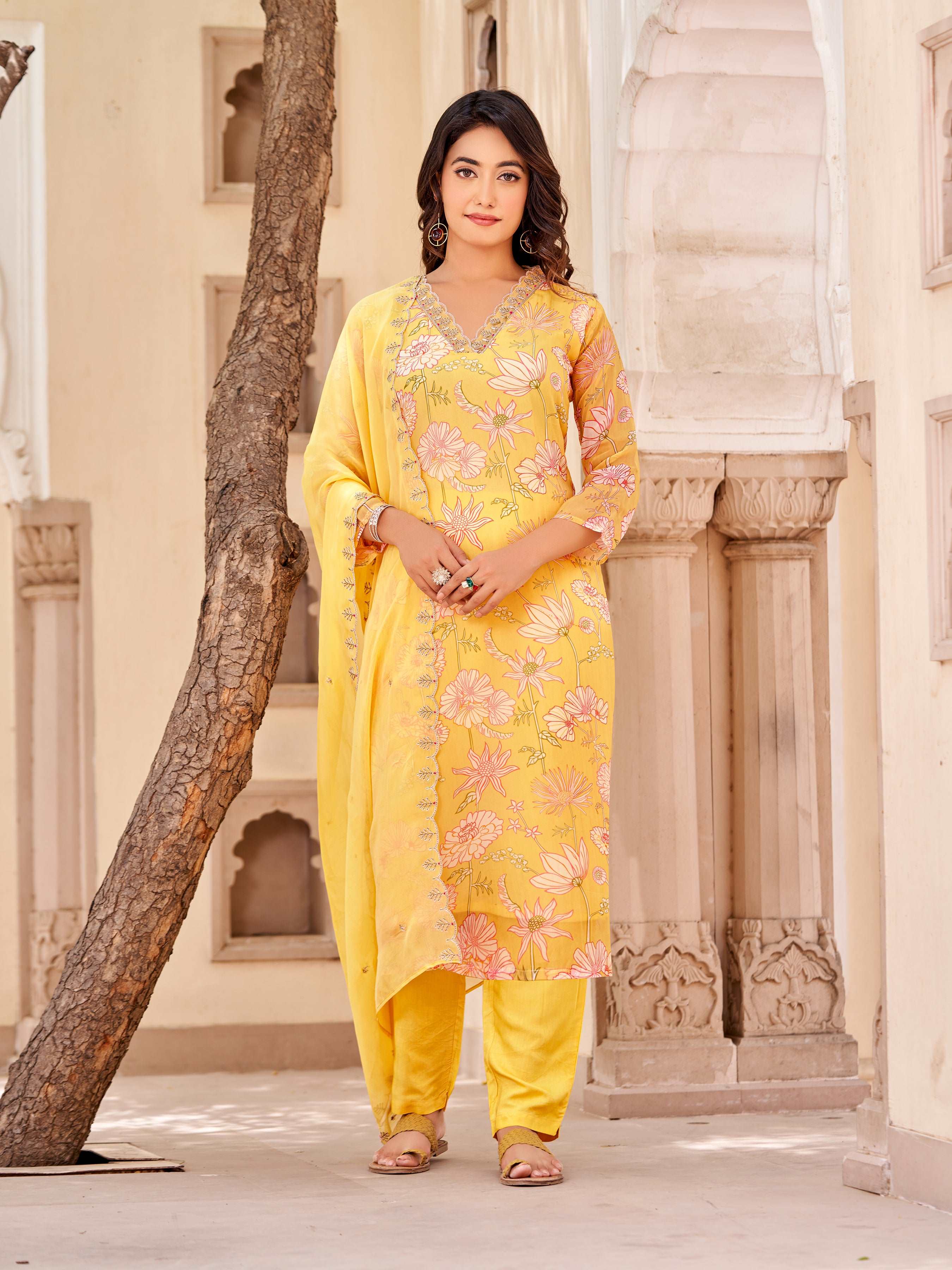 Designer Straight Kurta, Pants, and Dupatta Ensemble