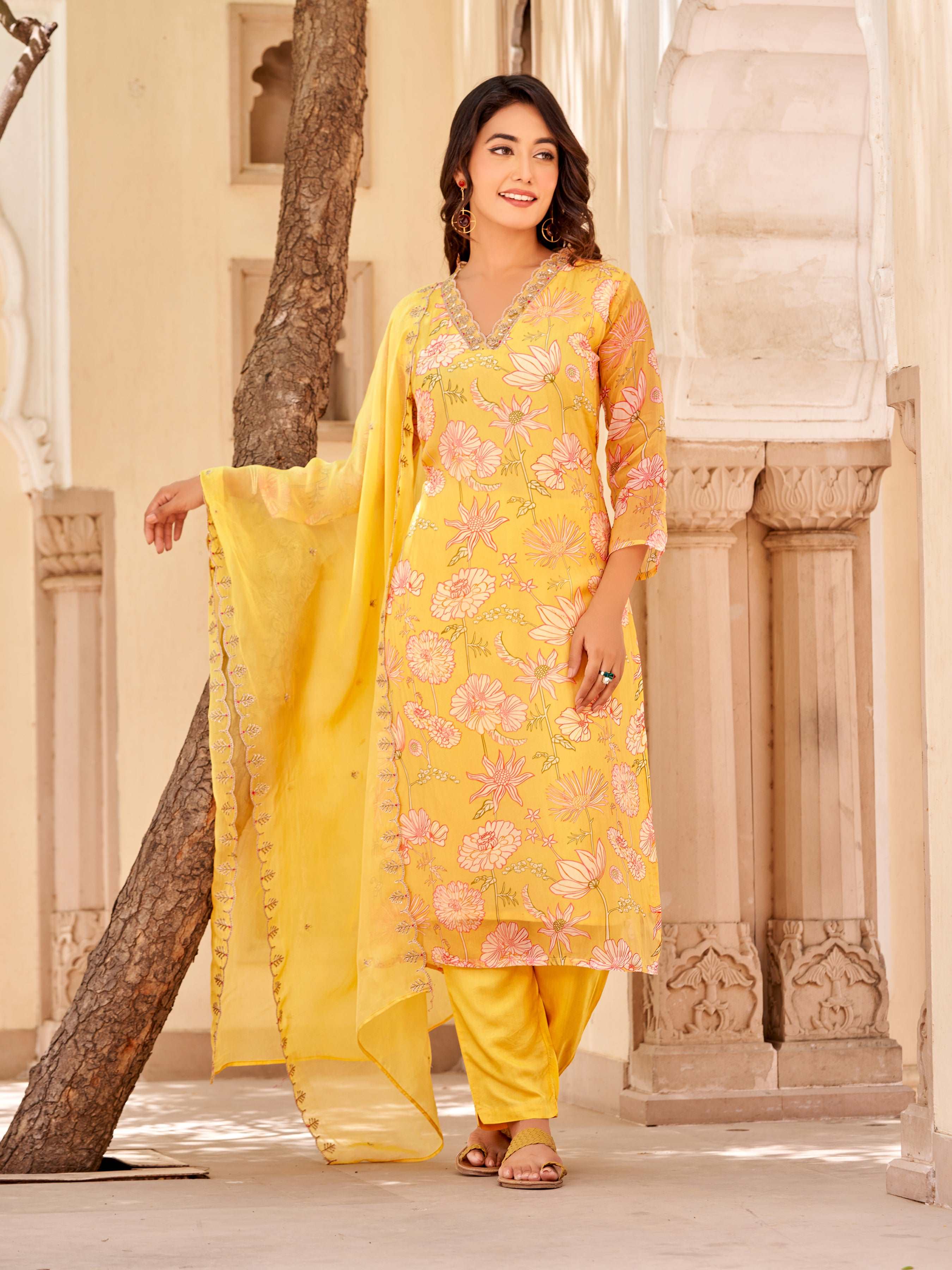 Designer Straight Kurta, Pants, and Dupatta Ensemble