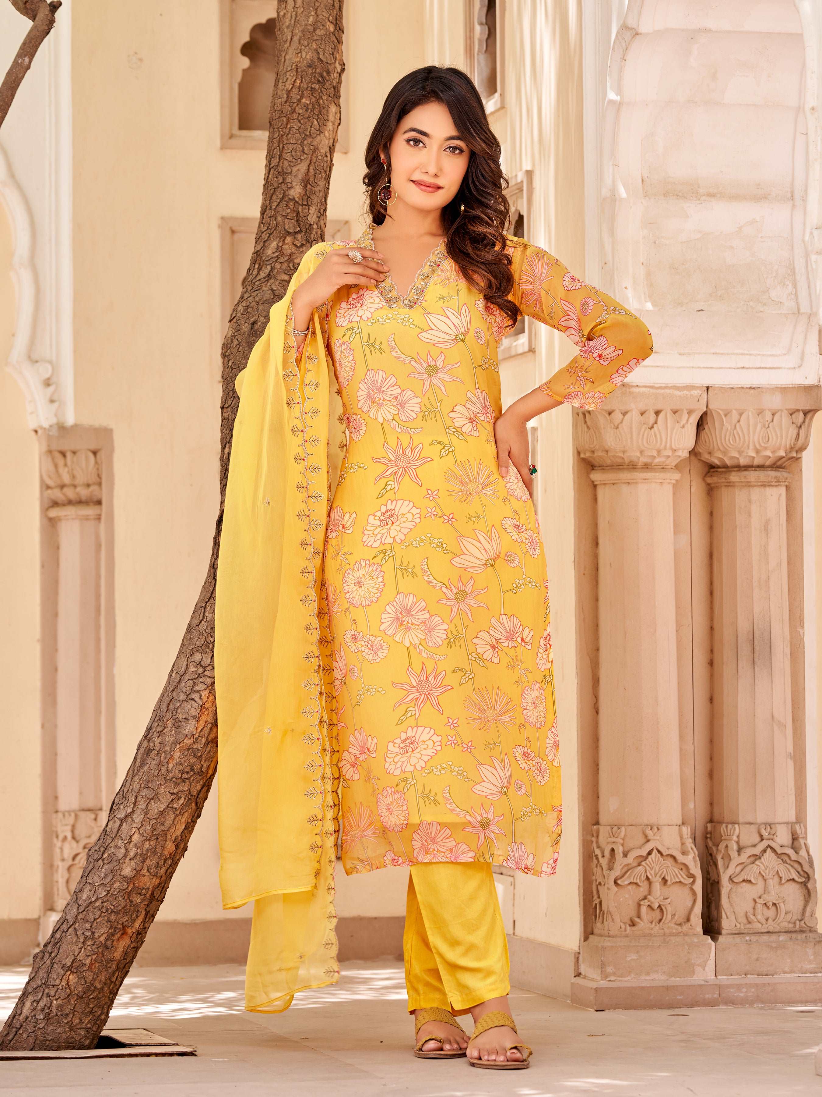 Designer Straight Kurta, Pants, and Dupatta Ensemble