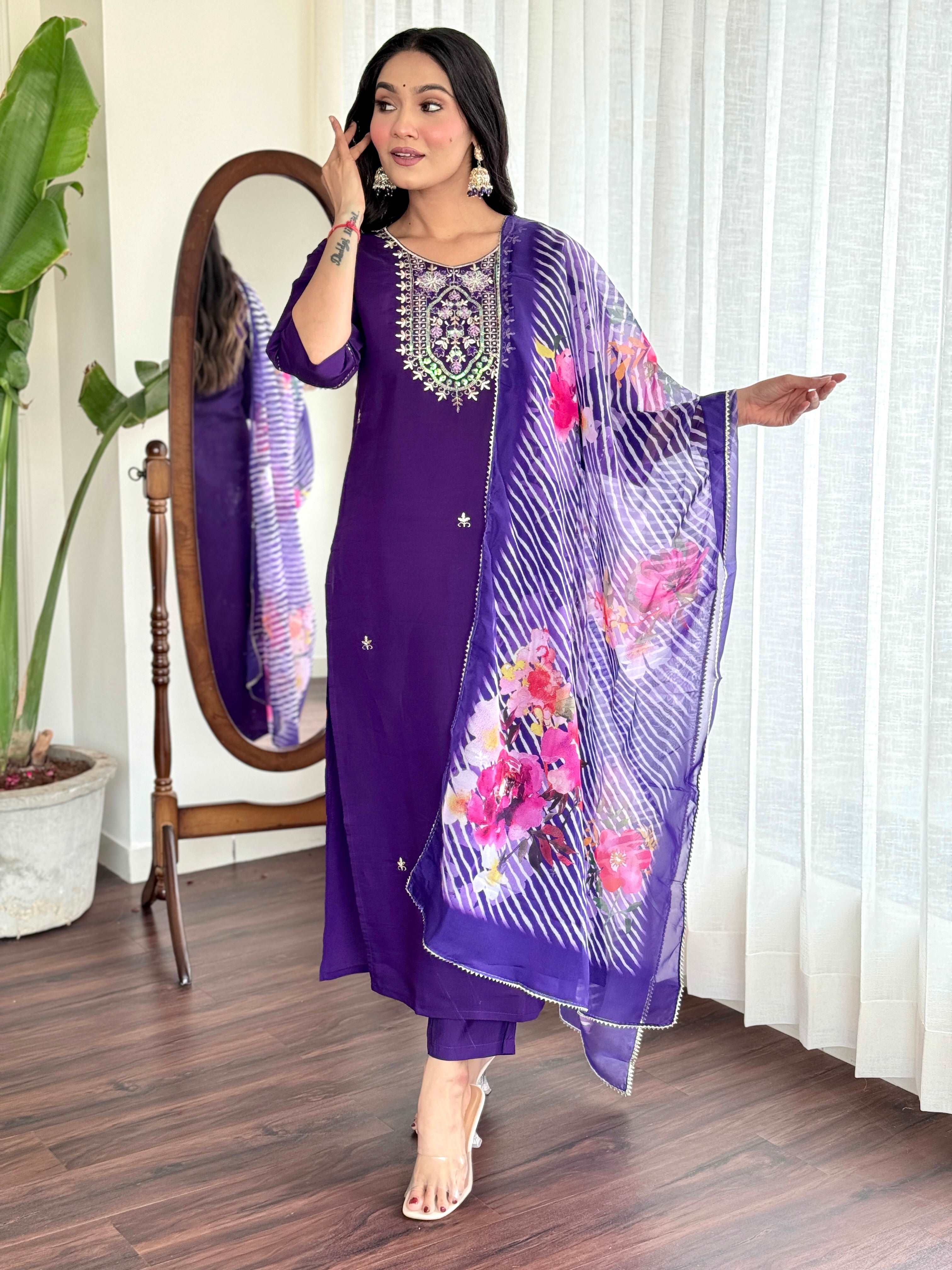 Ethnic Wear: Straight Kurta with Pant and Dupatta