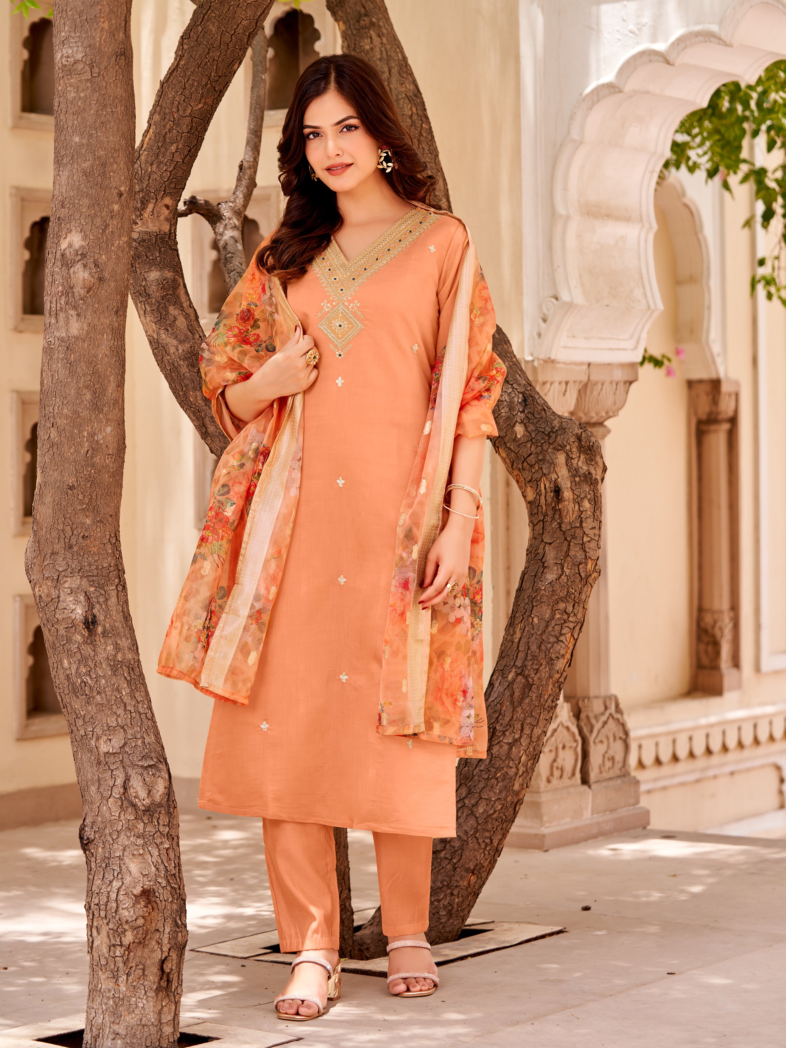 Traditional Embroidered Kurta Set with Dupatta