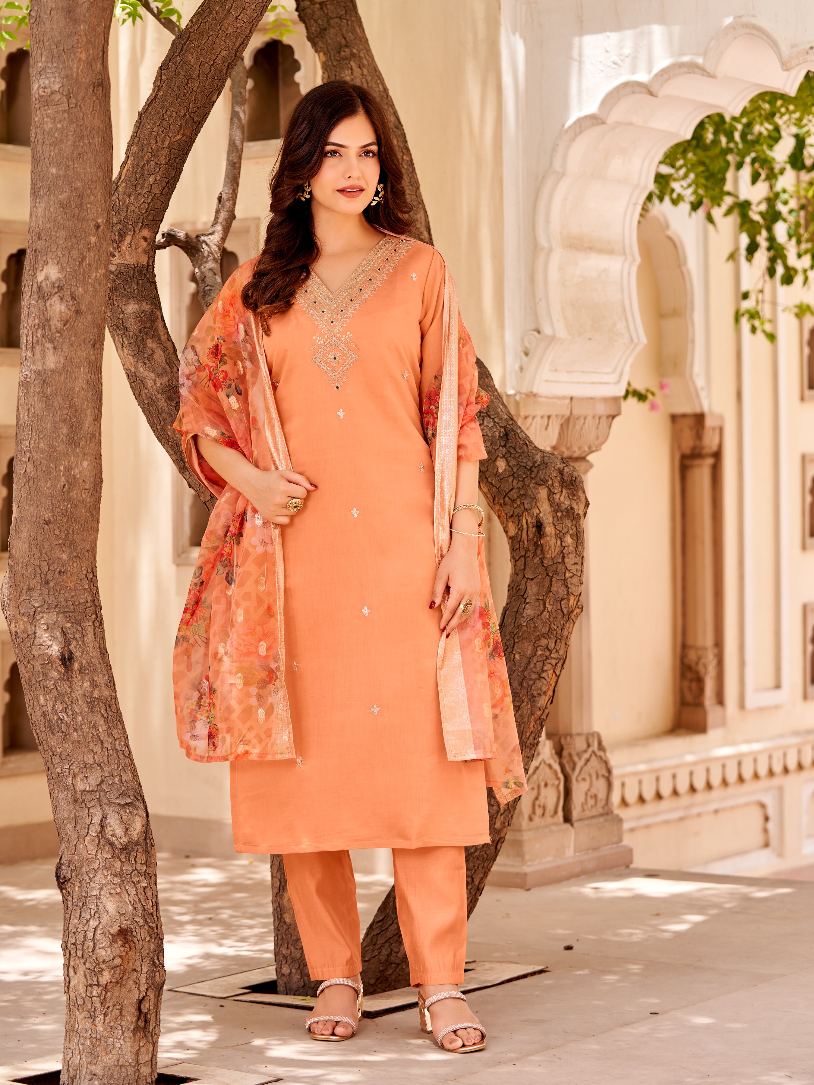 Traditional Embroidered Kurta Set with Dupatta