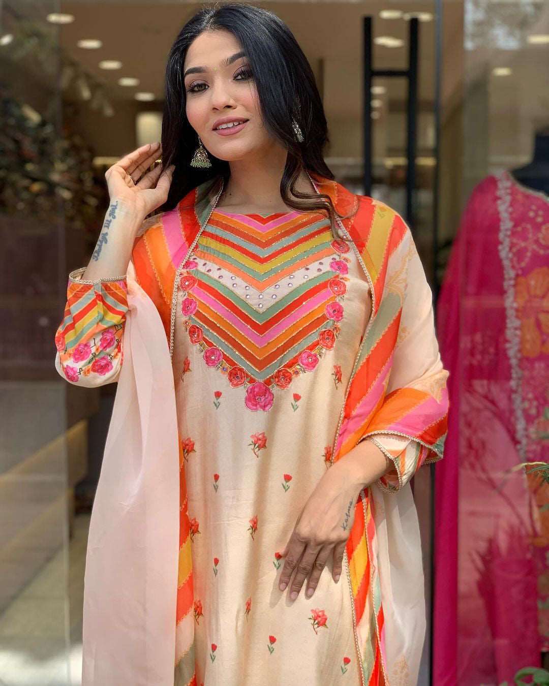 Vibrant Embroidered Kurta and Pant Set with Dupatta