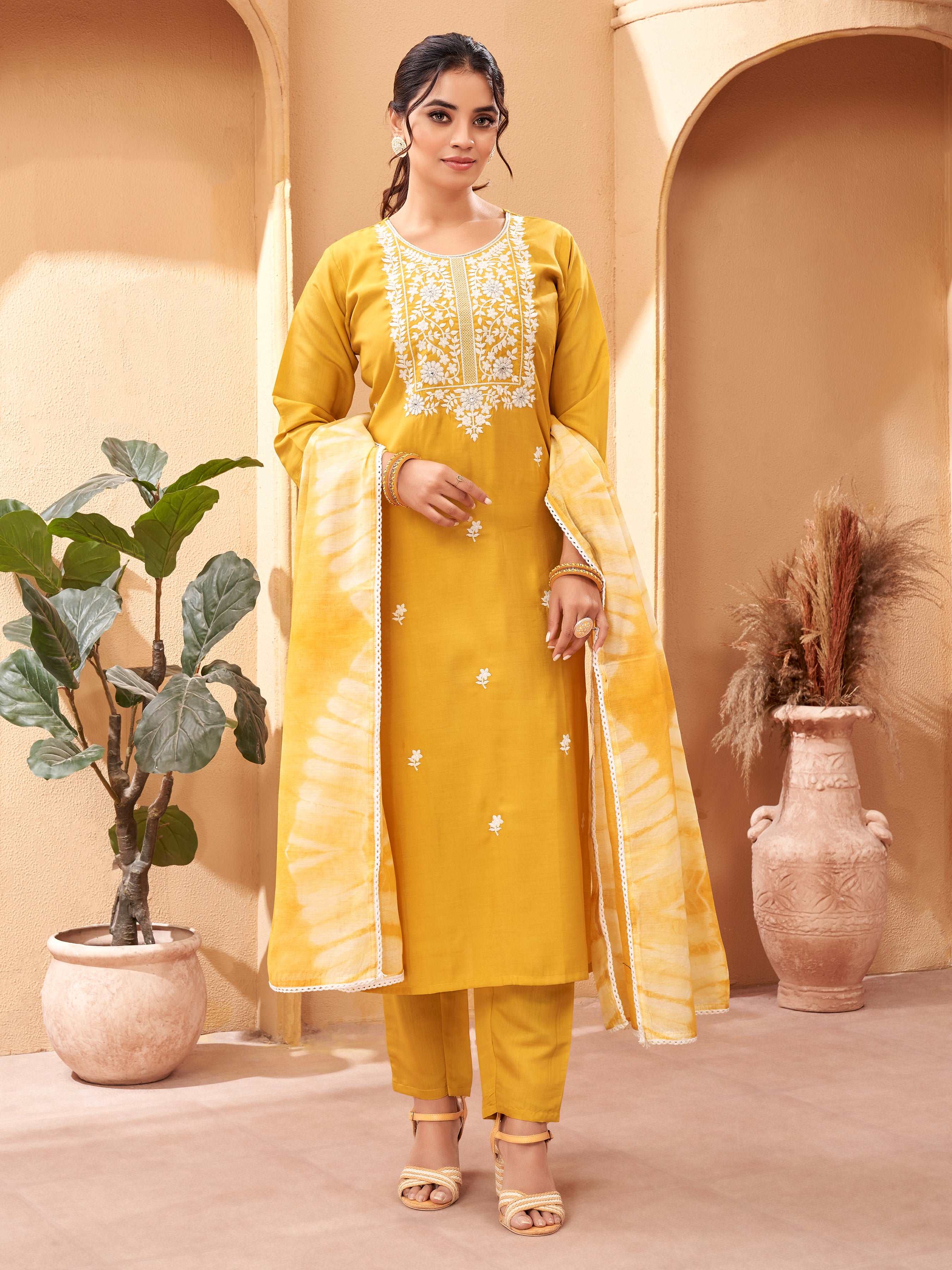 Embellished Straight Kurta Pant Set for Women